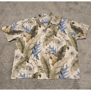 Tommy Bahama Shirt Mens 2XL Button Up 100% Silk Floral Tropical Hawaiian Parrot
